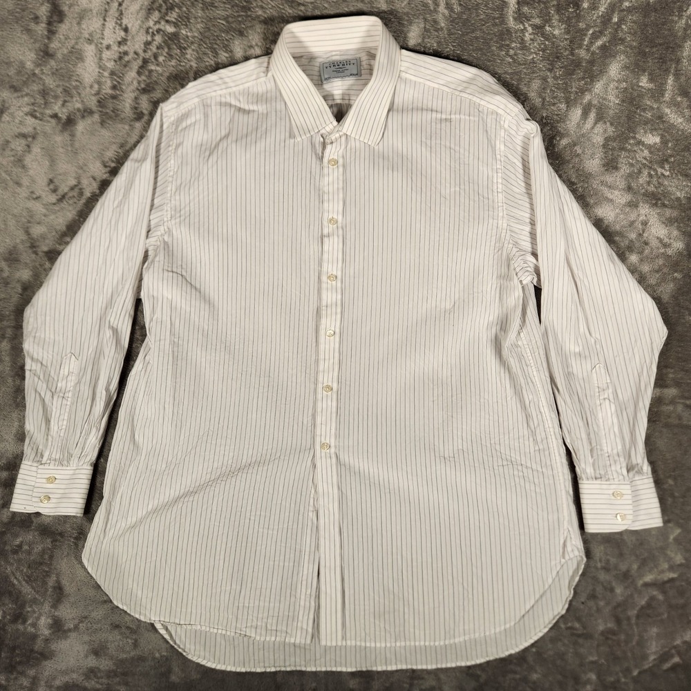 Charles Tyrwhitt Dress Shirt Mens 19/37 White Excellent Pinstripe Cotton Button